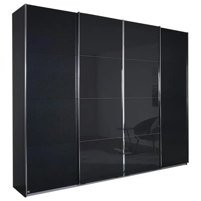 Schwebetürenschrank Mit Glas 361cm Bensheim, Grau Metallic