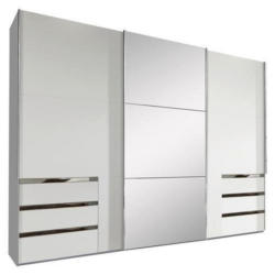 Schwebetürenschrank Mit Spiegel + Laden 300cm Level 36a, Weiß