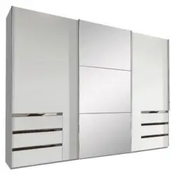 Schwebetürenschrank Mit Spiegel + Laden 300cm Level 36a, Weiß
