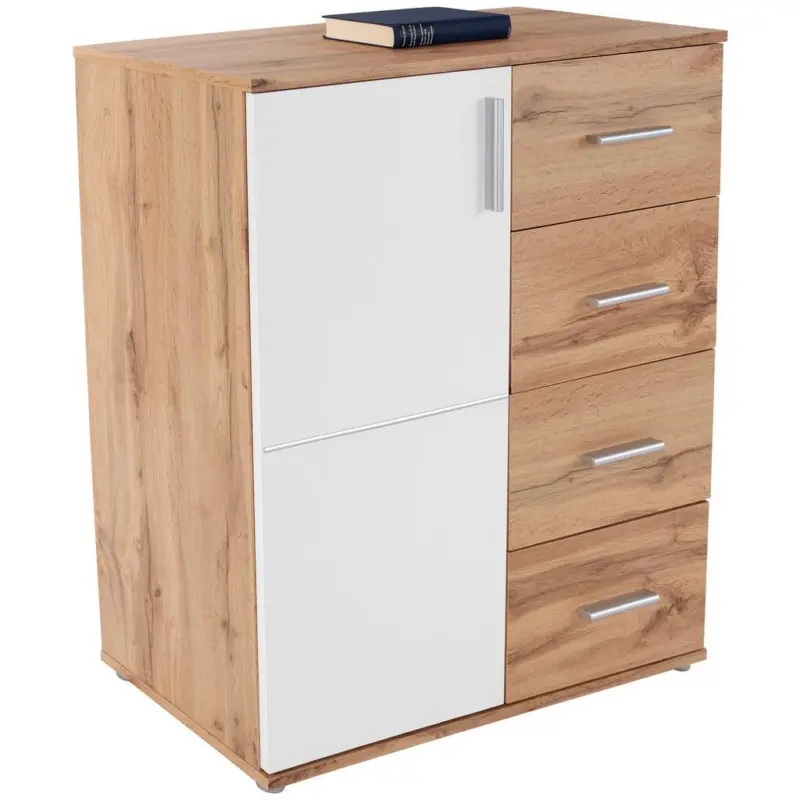 Kommode B 88cm Ina 02, Wotan Eiche Dekor/wei&szlig;