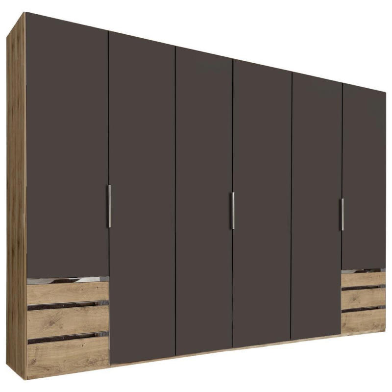 Drehtürenschrank mit Laden 300cm Level 36a, Graphit/Eiche