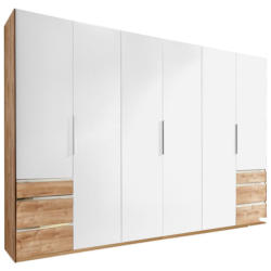 Drehtürenschrank mit Schubladen 300cm Level 36a, Weiß/Eiche