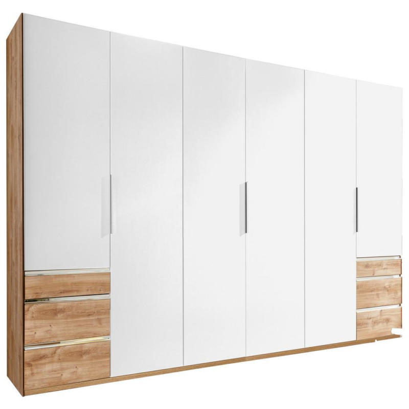 Drehtürenschrank mit Schubladen 300cm Level 36a, Weiß/Eiche