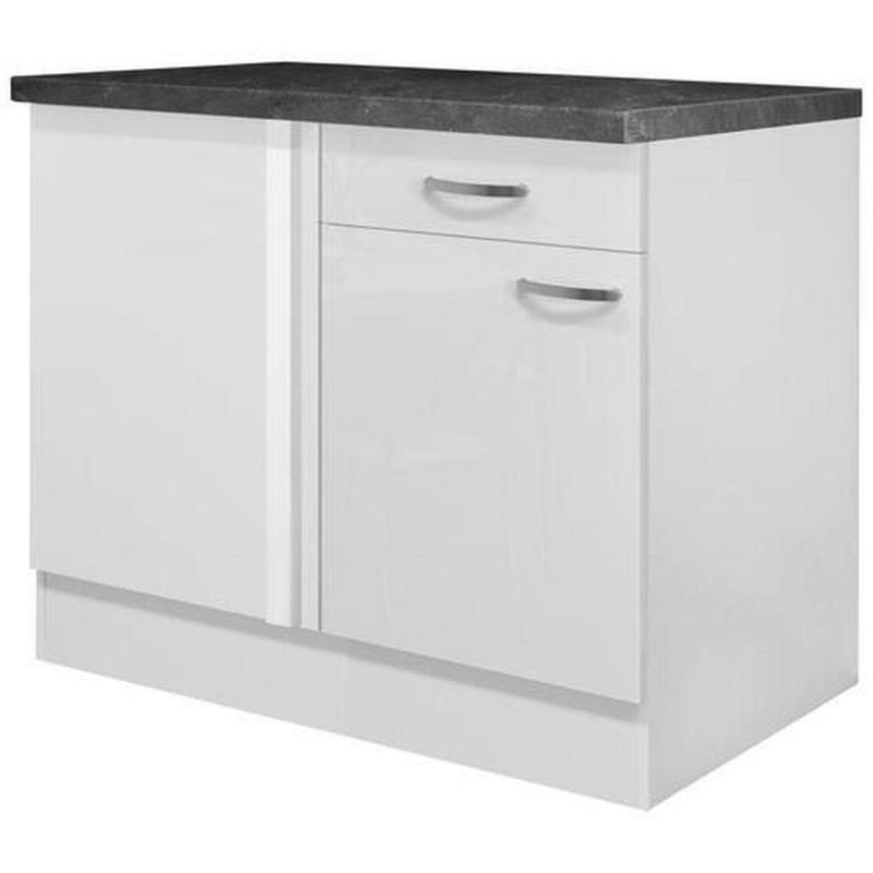 Eckunterschrank Alba B: 110 Cm Weiß/schiefer Mit Lade