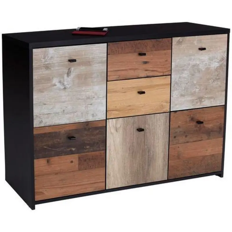 Kommode B 114,1 Cm Sanne Schwarz/alteiche Dekor