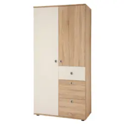 Dreht&uuml;renschrank M. Laden 90cm Wiki, Eiche Dekor/wei&szlig;