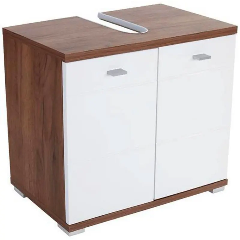 Waschbeckenunterschrank Bari B: 70cm, Weiß + Eiche Dekor