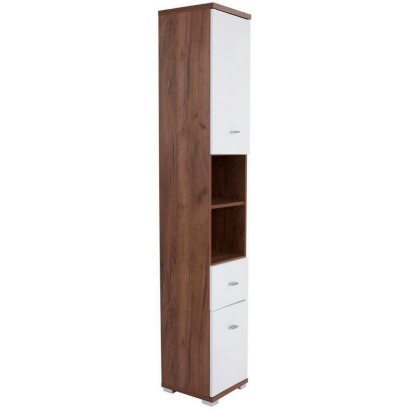 Hochschrank Bari B: 35,5cm, Weiß + Eiche Dekor