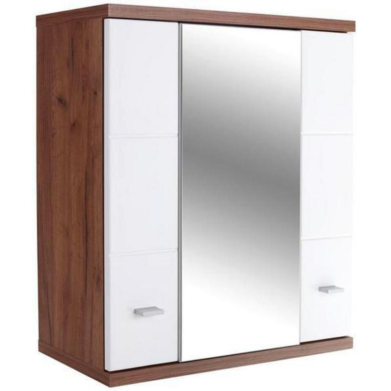 Hängender Spiegelschrank Bari B: 70cm, Weiß + Eiche Dekor