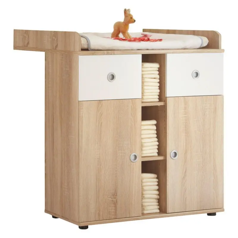 Wickelkommode Wiki B: 89 cm Eiche Dekor 2 Türen 2 Laden