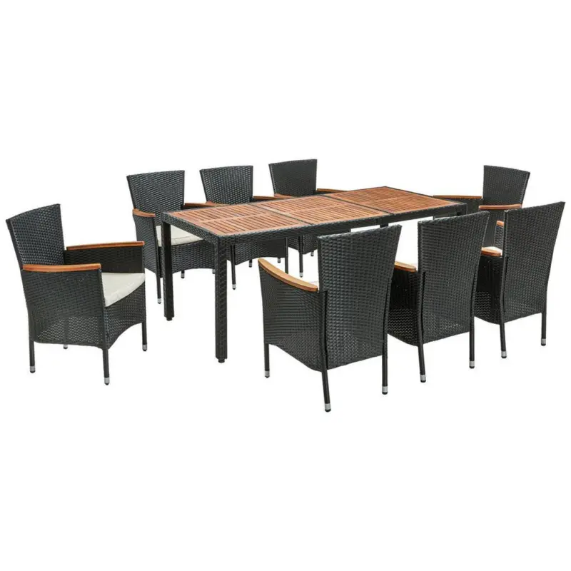 Gartengarnitur 9-Tlg Moa Polyrattan U. Holz mit Kissen