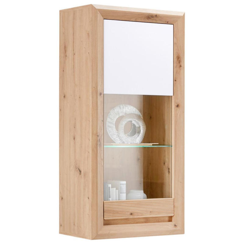 Vitrine Kashmir B: 57 cm inkl. Beleuchtung, Eiche Dekor/Weiß