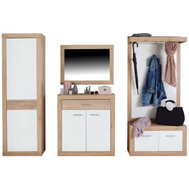 Garderoben-Set Malta San Remo/Weiß 5--teilig. Mit Spiegel