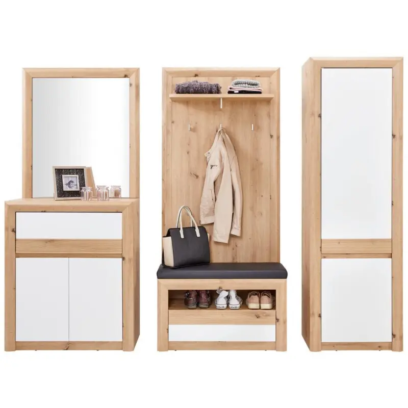 Garderoben-Set Kashmir New Weiß/Eiche Dekor 6--teilig.