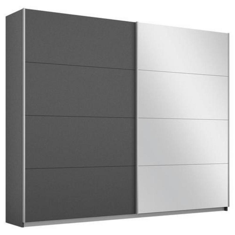 Schwebetürenschrank mit Spiegel 226cm Belluno, Grau Metallic