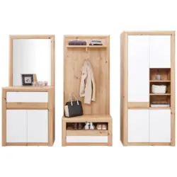 Garderoben-set Kashmir New Weiß/eiche Dekor 5--Teilig.