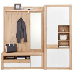 Garderoben-Set Kashmir New Weiß/Eiche Dekor 2--Teilig