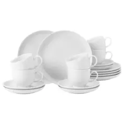 Kaffeeservice Sketch Keramik 6 Personen Geschirr Set Weiß