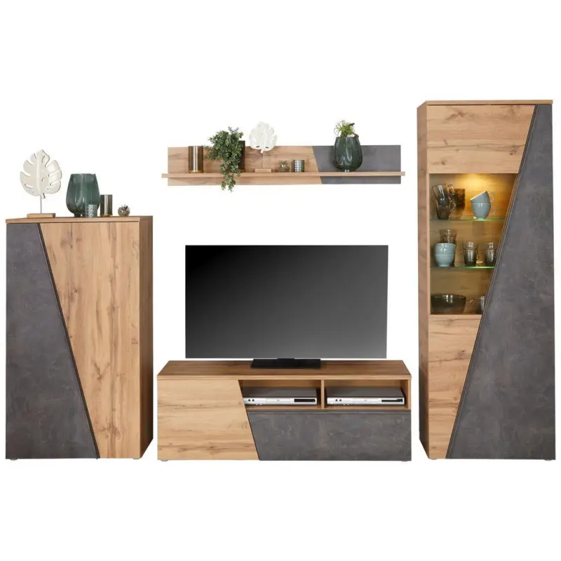 Wohnkombination Modern 4-Tlg. Venedig Eiche Dekor/Dunkelgrau