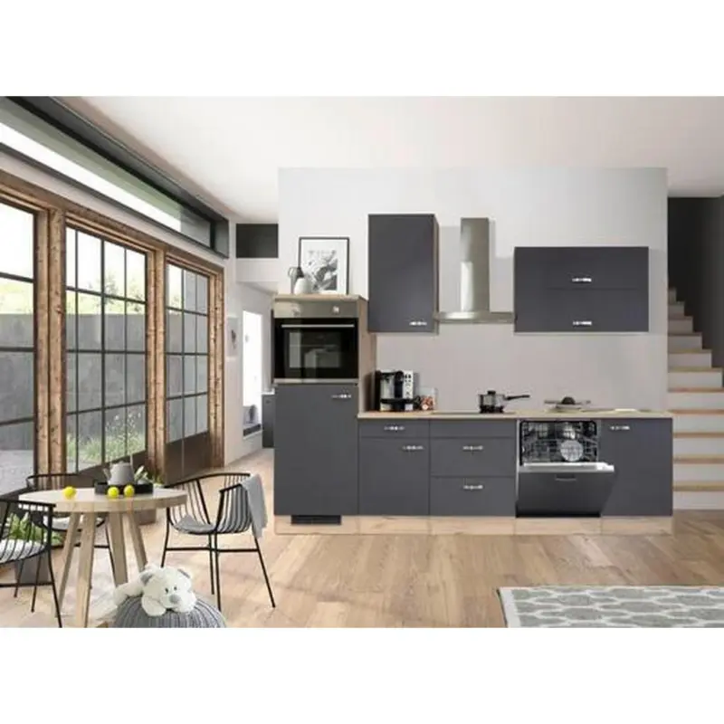 K&uuml;chenzeile Shadow Mit Ger&auml;ten 280 Cm Grau/eiche Dekor