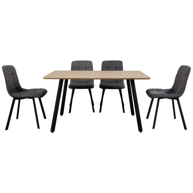 Essgruppe 5-teilig Eiche Dekor, Lederlook Grau
