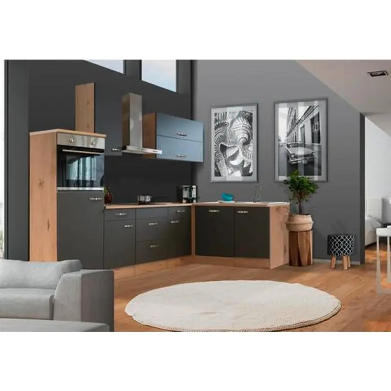 Einbauküche Eckküche Möbelix Shadow Mit Geräten 280x170 Cm Grau/eiche Dekor