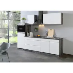 K&uuml;chenzeile Cardiff M. Ger&auml;ten 270 Cm Wei&szlig; Hochglanz/eiche