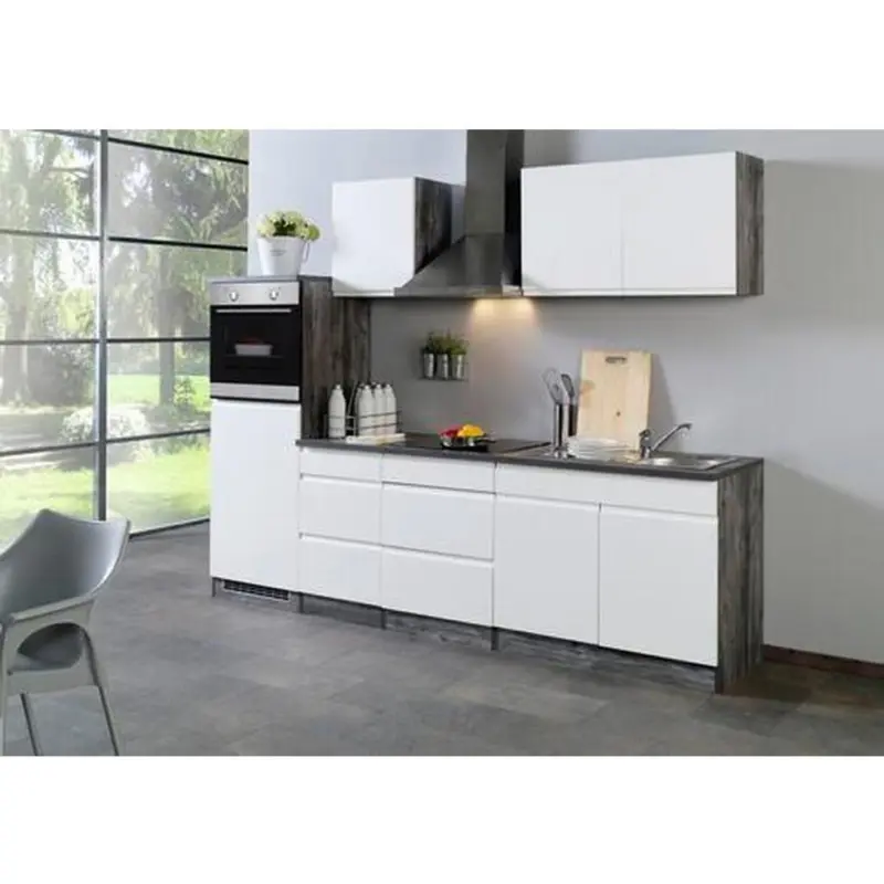 K&uuml;chenzeile Cardiff M. Ger&auml;ten 270 Cm Wei&szlig; Hochglanz/eiche