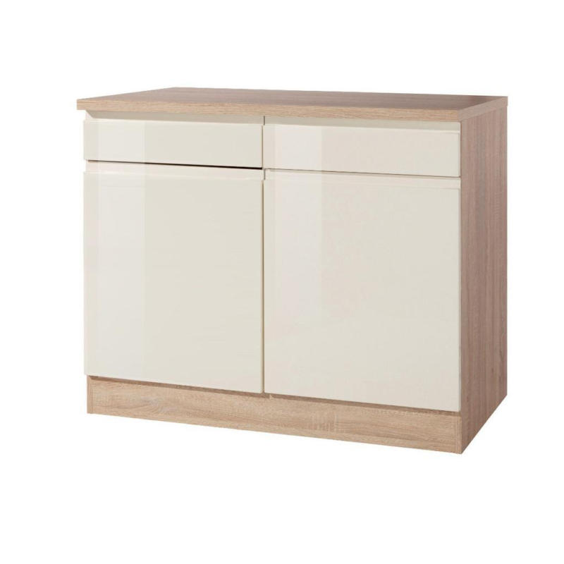 Küchenunterschrank Cardiff 100 Cm Creme/eiche 2-Türig