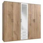 Möbelix Drehtürenschrank Mit Spiegel + Laden 225cm Ben, Eiche/Weiß