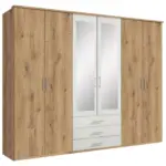Möbelix Drehtürenschrank Mit Spiegel + Laden 270cm Ben, Eiche/weiß