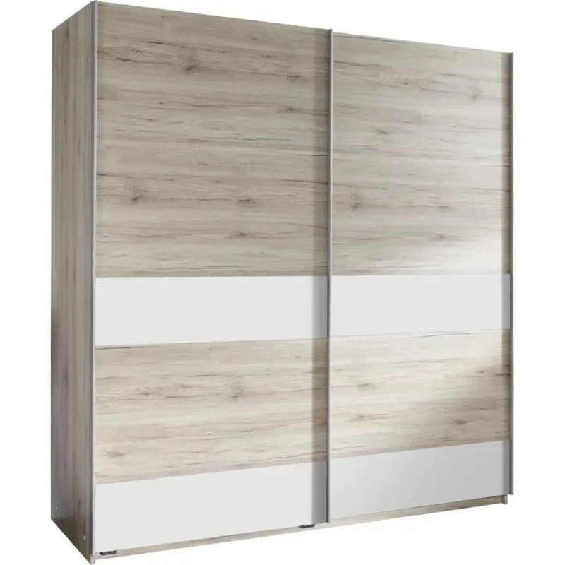 Schwebetürenschrank 180cm Chess, Weiß/ Eiche Dekor