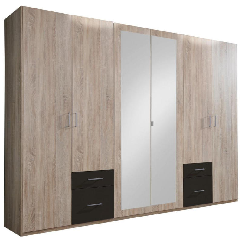Drehtürenschrank Mit Spiegel + Laden 270cm Fly, Eiche Dekor