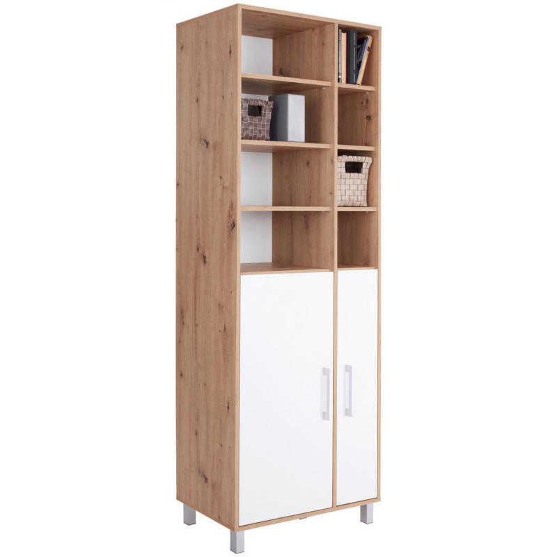 Regal Mit Schrank Box B 75cm, Eiche Dekor/weiß