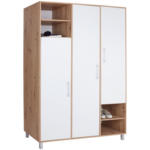 Möbelix Kleiderschrank mit Fächern 147cm Box, Weiß/Eiche Dekor