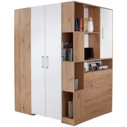 Eckschrank Begehbar Mit Regal 150cm Box, Eiche Dekor/weiß