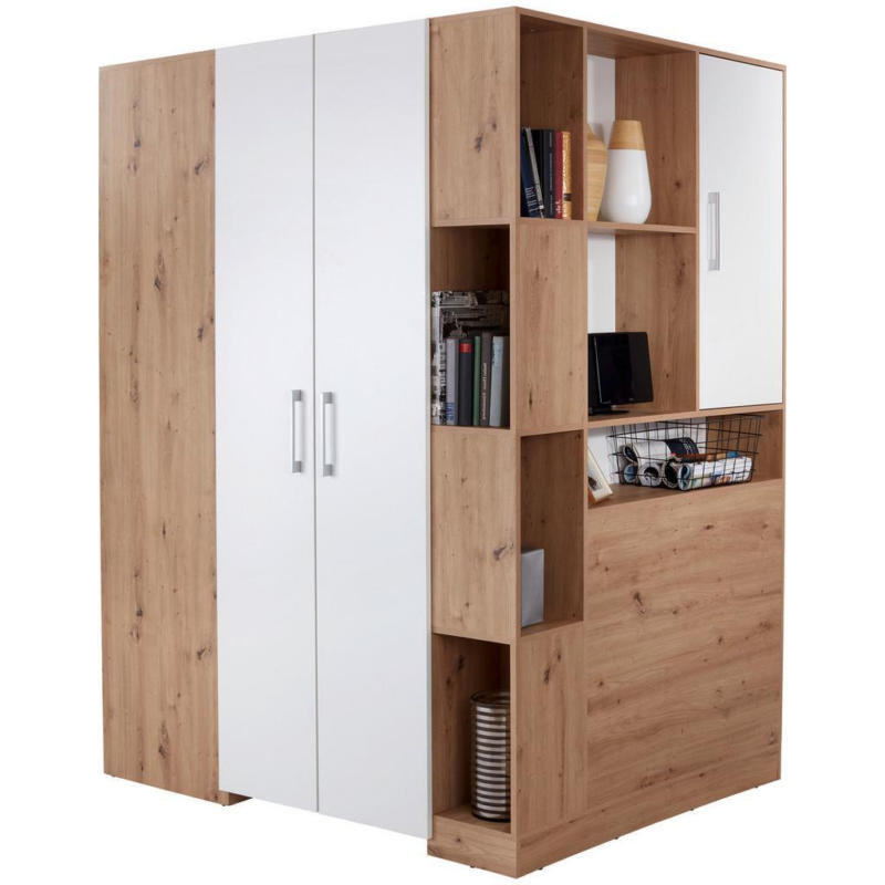 Eckschrank Begehbar mit Regal 150cm Box, Eiche Dekor/Weiß