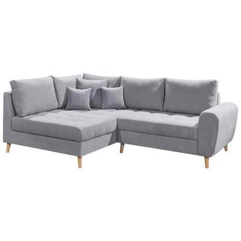 Ecksofa mit Holzfüßen + Zierkissen Alice, Webstoff