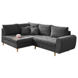 Ecksofa mit Holzfüßen + Kissen Alice, Webstoff