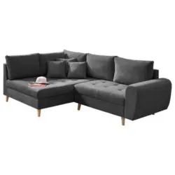Ecksofa mit Holzfüßen + Kissen Alice, Webstoff