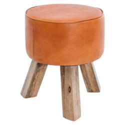 Hocker Leder Braun Sitz Gepolstert H: 45 Cm Rund