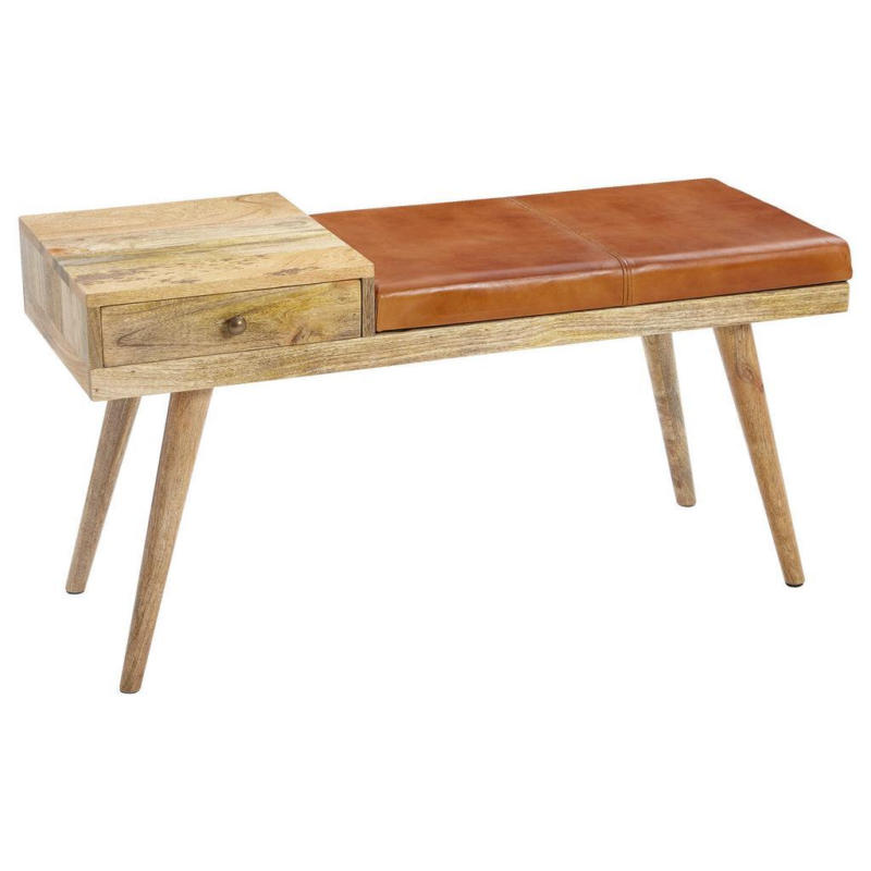 Garderobenbank Salim B: 100 Cm Gepolstert Leder/mangoholz