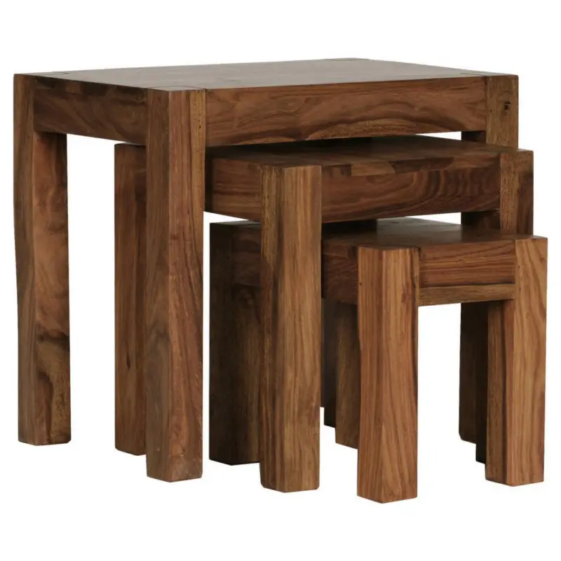 Beistelltisch Echtholz 3er-Set Mumbai, Sheeshamholz