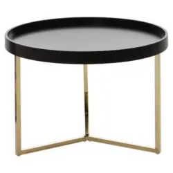 Couchtisch Rund + Abnehmbarer Tischplatte Eva, Schwarz/Gold