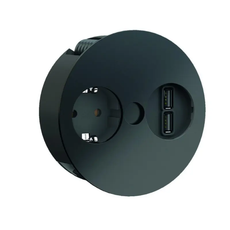 Einbausteckdose Twist Edelstahl Schwarz 2-Fach