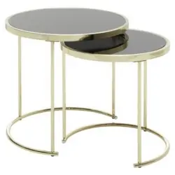 Beistelltisch 2er-Set Cora, Glasplatte Verspiegelt, Gold