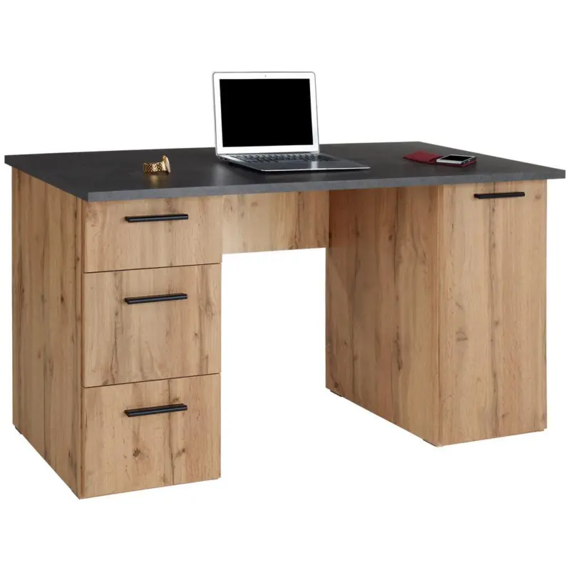 Schreibtisch mit Stauraum B 138 cm H 76cm Mx 143, Eiche Dekor