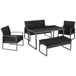 Loungegarnitur 5-Tlg Elena Aus Stahl + Kunststoff mit Kissen