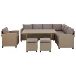 Loungegarnitur 6-Tlg. Porto II aus Kunststoff mit Kissen