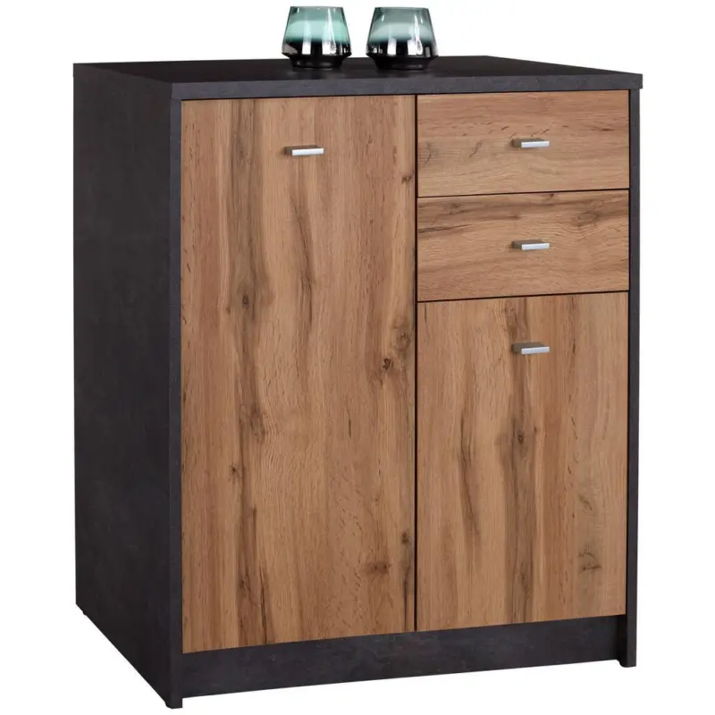 Kommode B 74cm 4-You, Beton Optik/Wotan Eiche Dekor